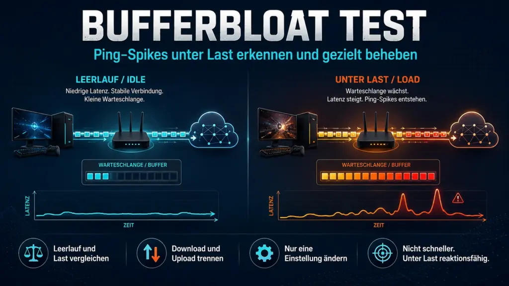 Bufferbloat-Test fürs Gaming: Ping-Spikes unter Last messen und beheben